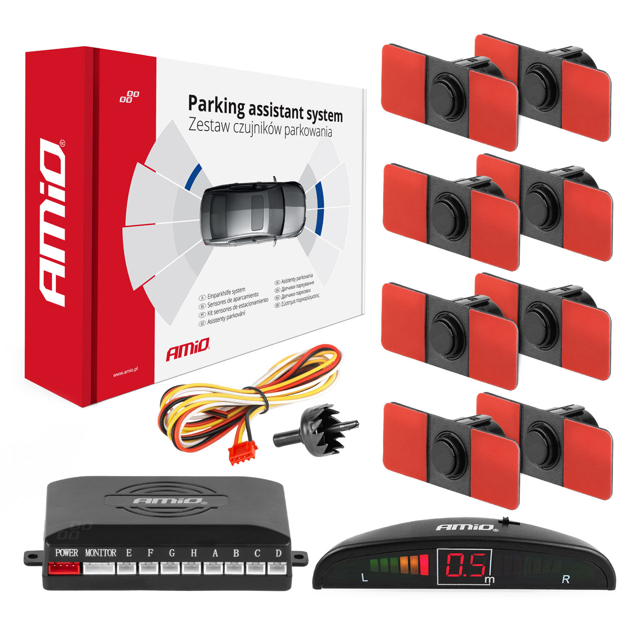 Parkovací asistent LED 8-senzorové čierne, vnútorné 16,5mm