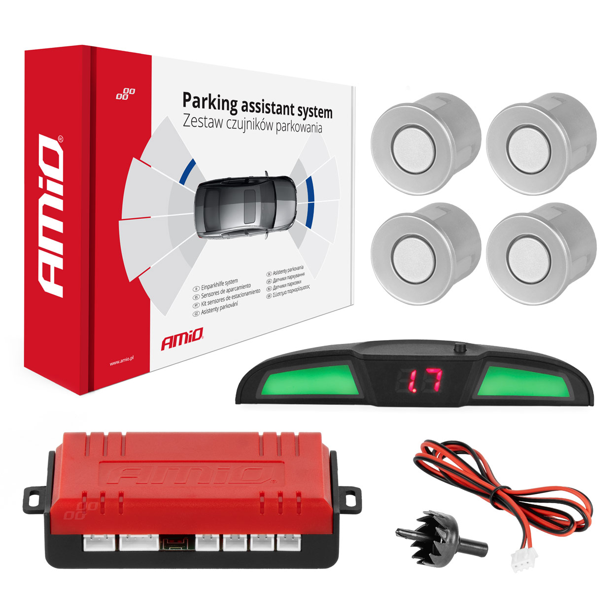 Parkovací asistent LED COB 4-senzorové strieborné